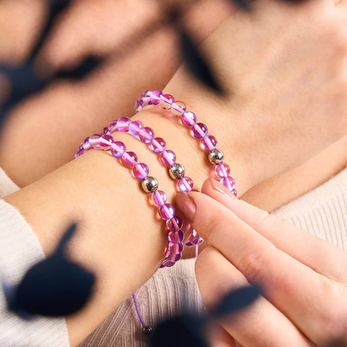 Kosmisches Lila | Silber | Galaxie Glas Makramee Perlen Armband